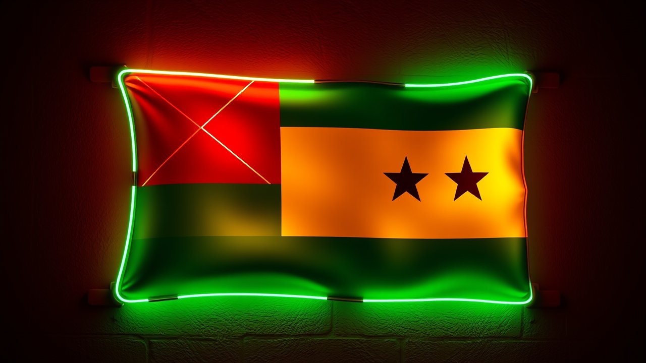 Flag of Sao Tome and Principe 🇸🇹 in neon sign style