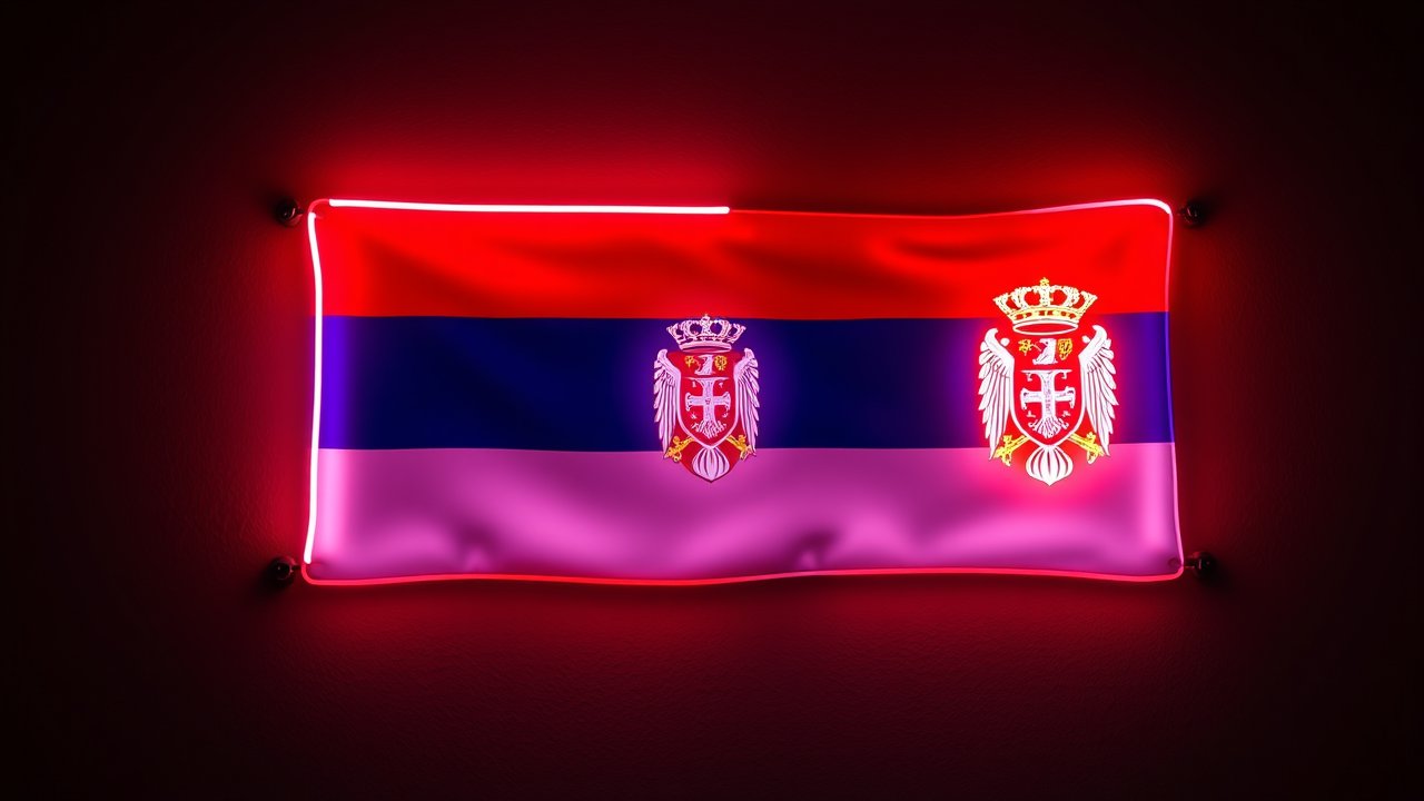 Flag of Serbia 🇸🇳 in neon sign style