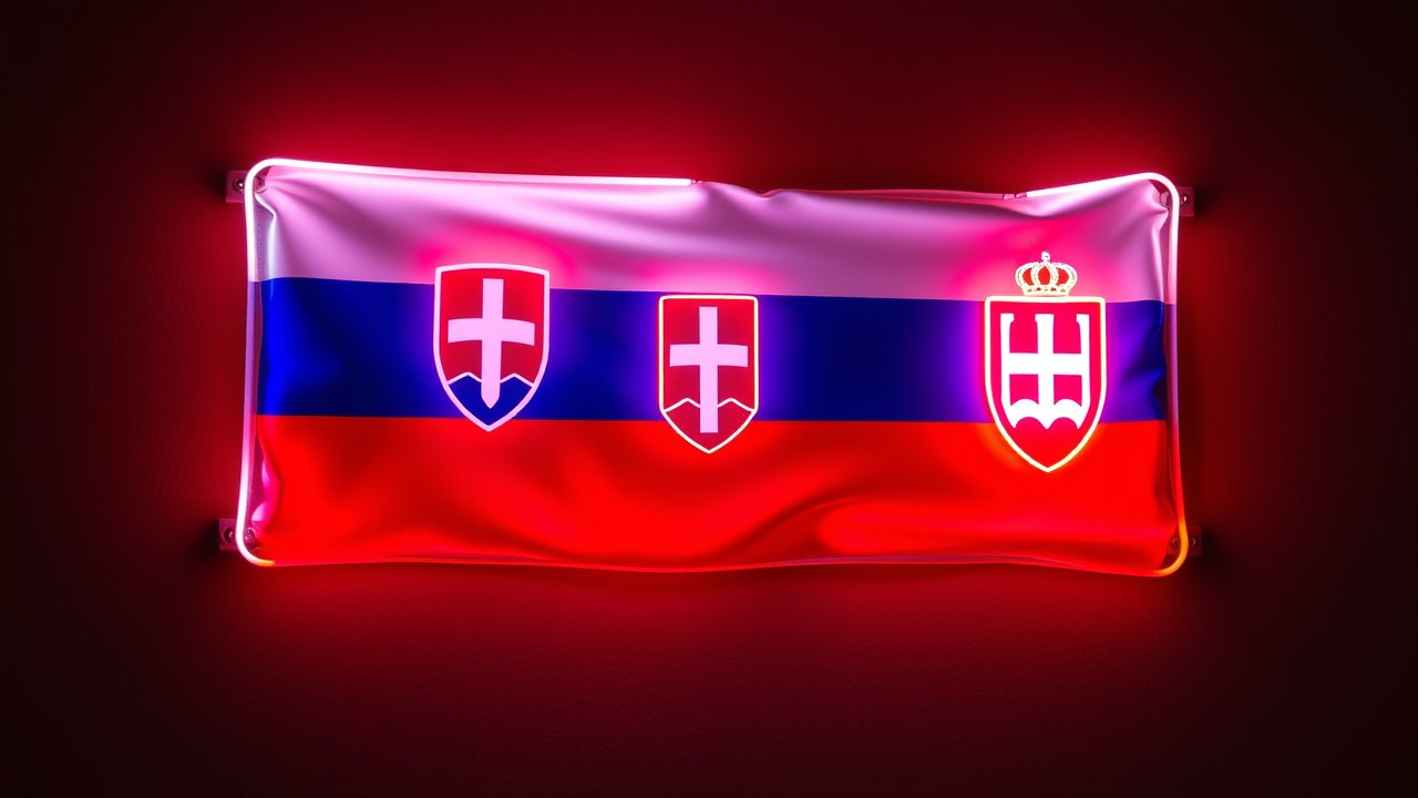 Flag of Slovakia 🇸🇰 in neon sign style