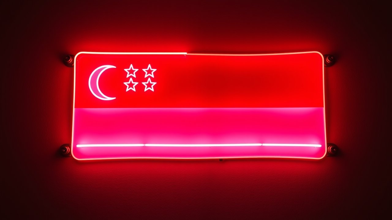 Flag of Singapore 🇸🇬 in neon sign style