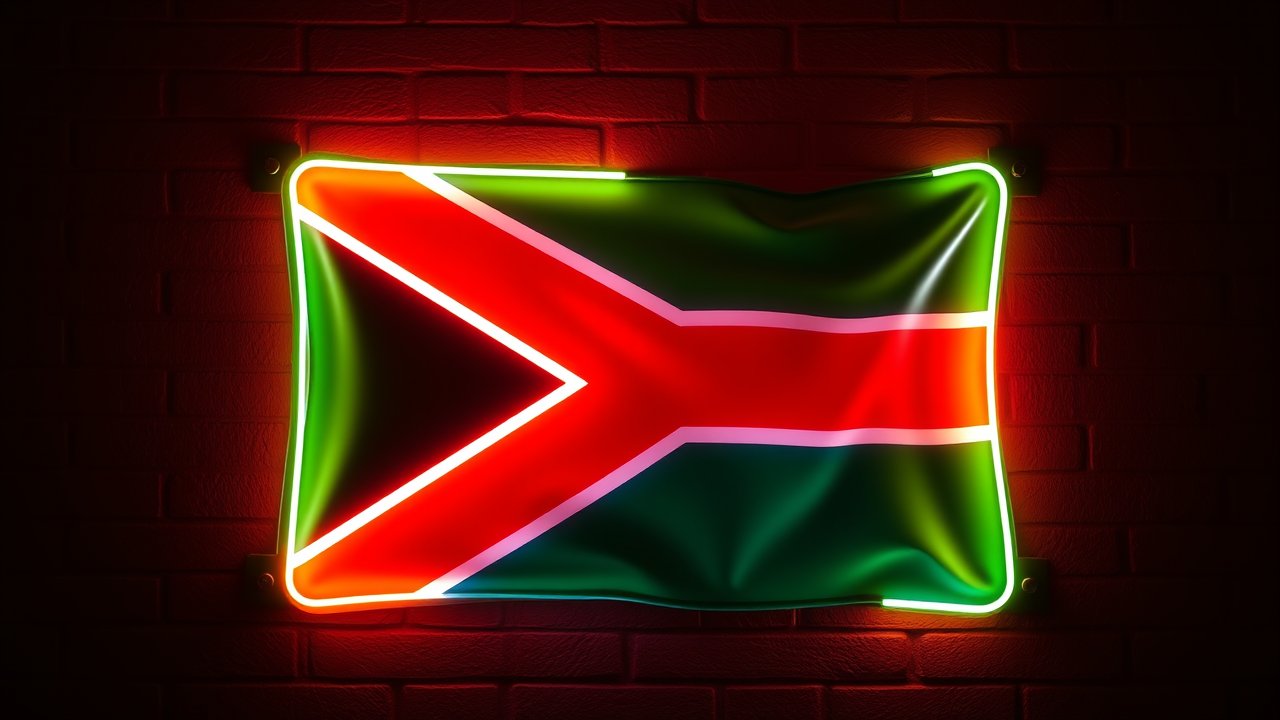 Flag of South Africa 🇿🇦 in neon sign style