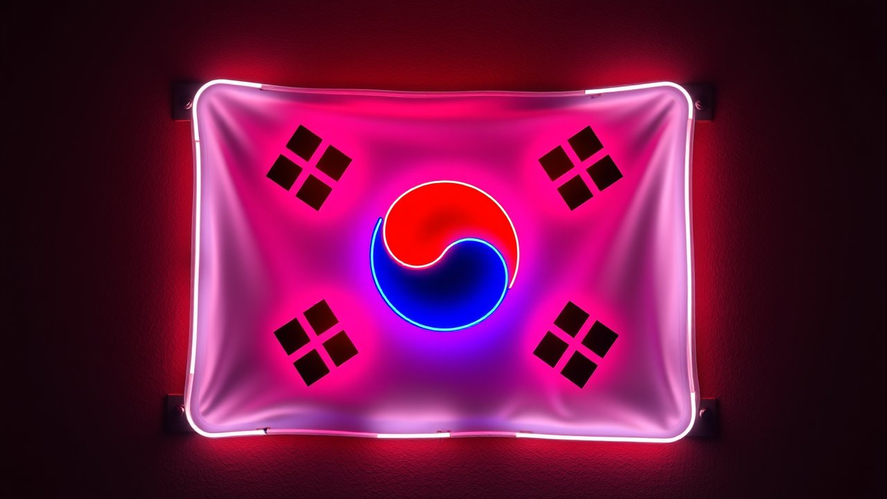 Flag of South Korea 🇰🇷 in neon sign style