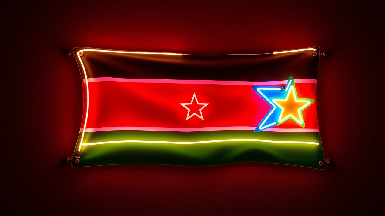 Flag of South Sudan 🇸🇸 in neon sign style