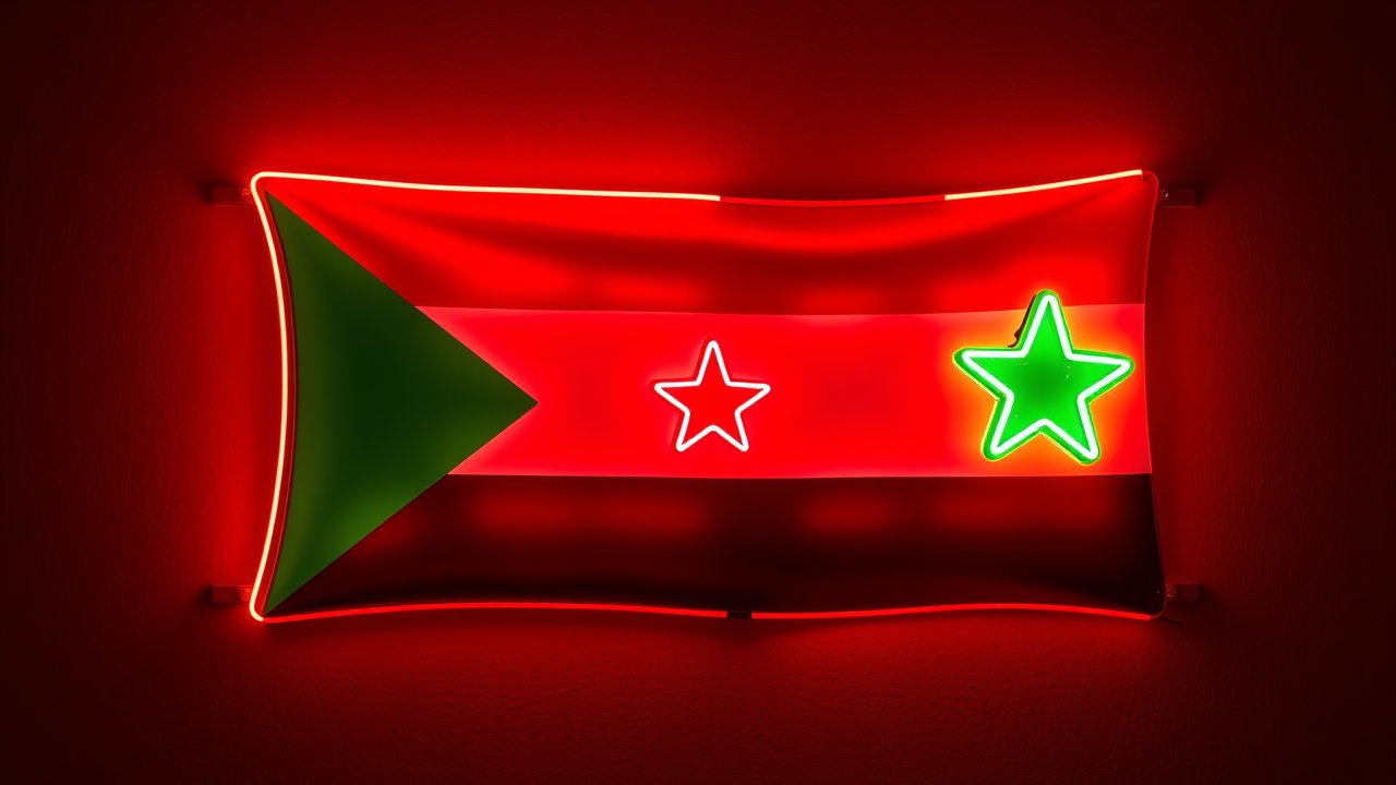 Flag of Sudan 🇸🇩 in neon sign style