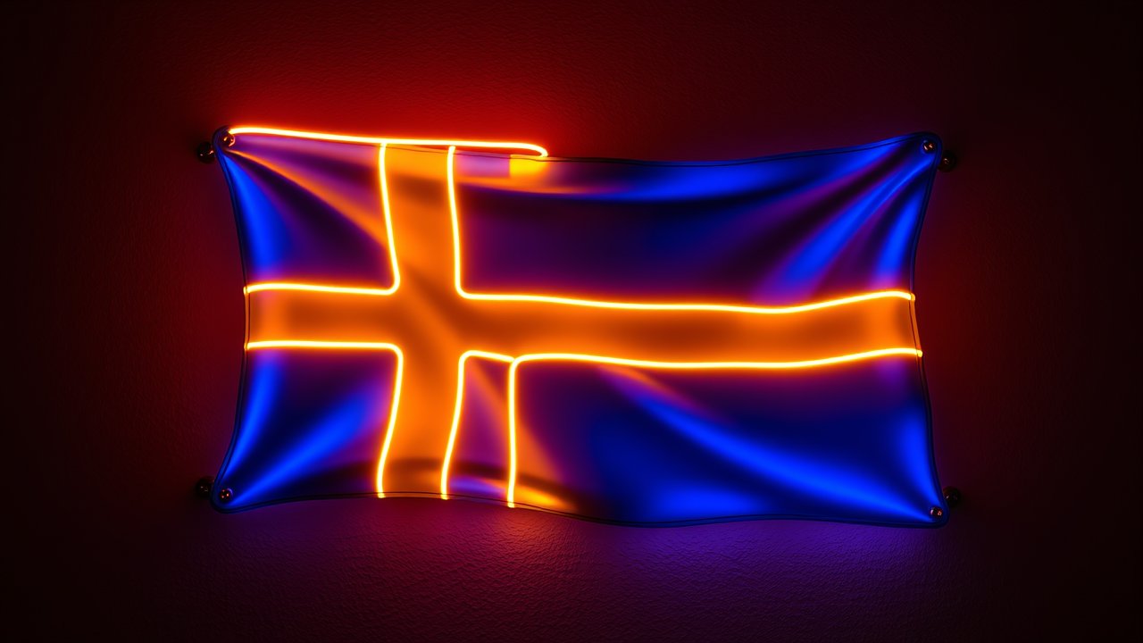 Flag of Sweden 🇸🇪 in neon sign style