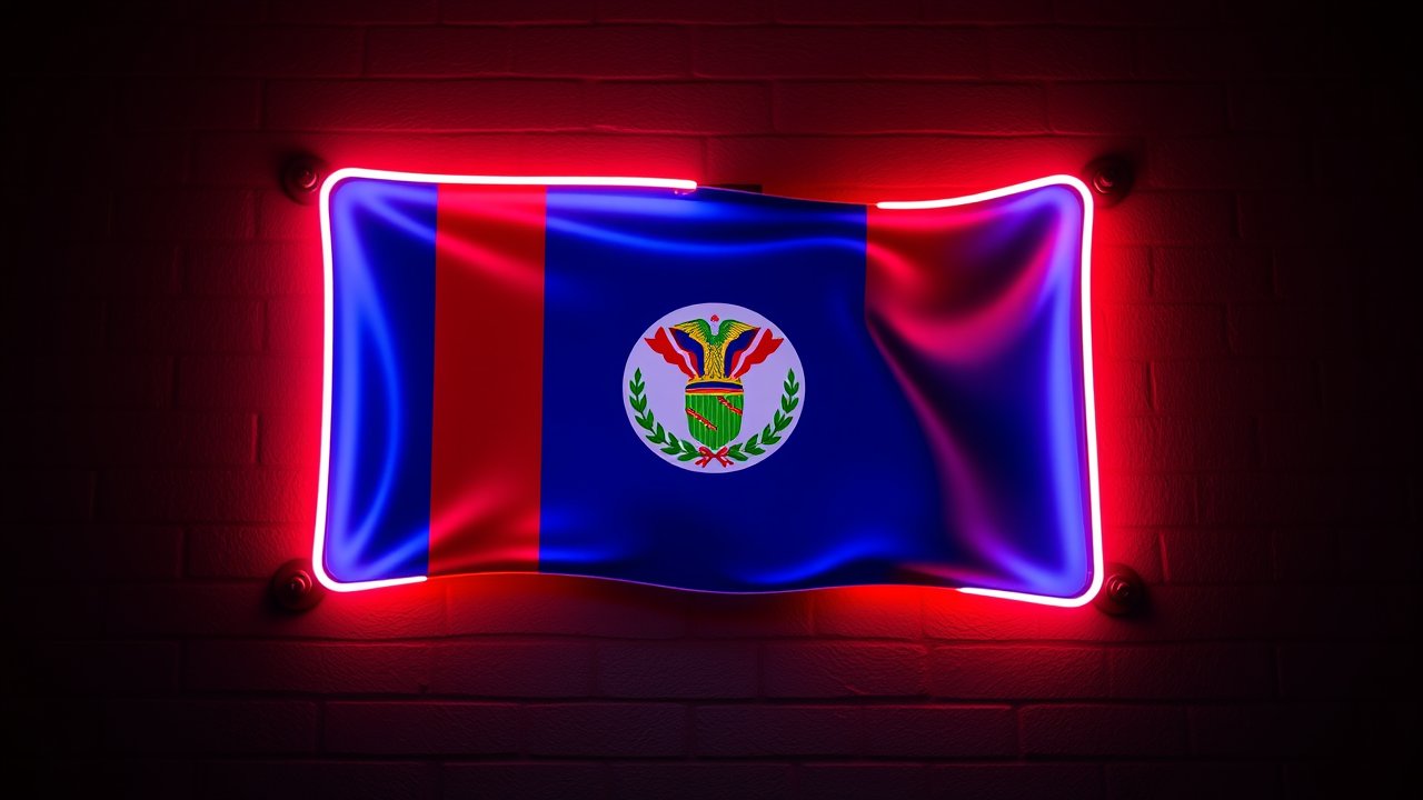 Flag of Belize 🇧🇿 in neon sign style