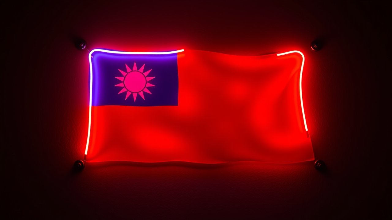 Flag of Taiwan 🇹🇼 in neon sign style