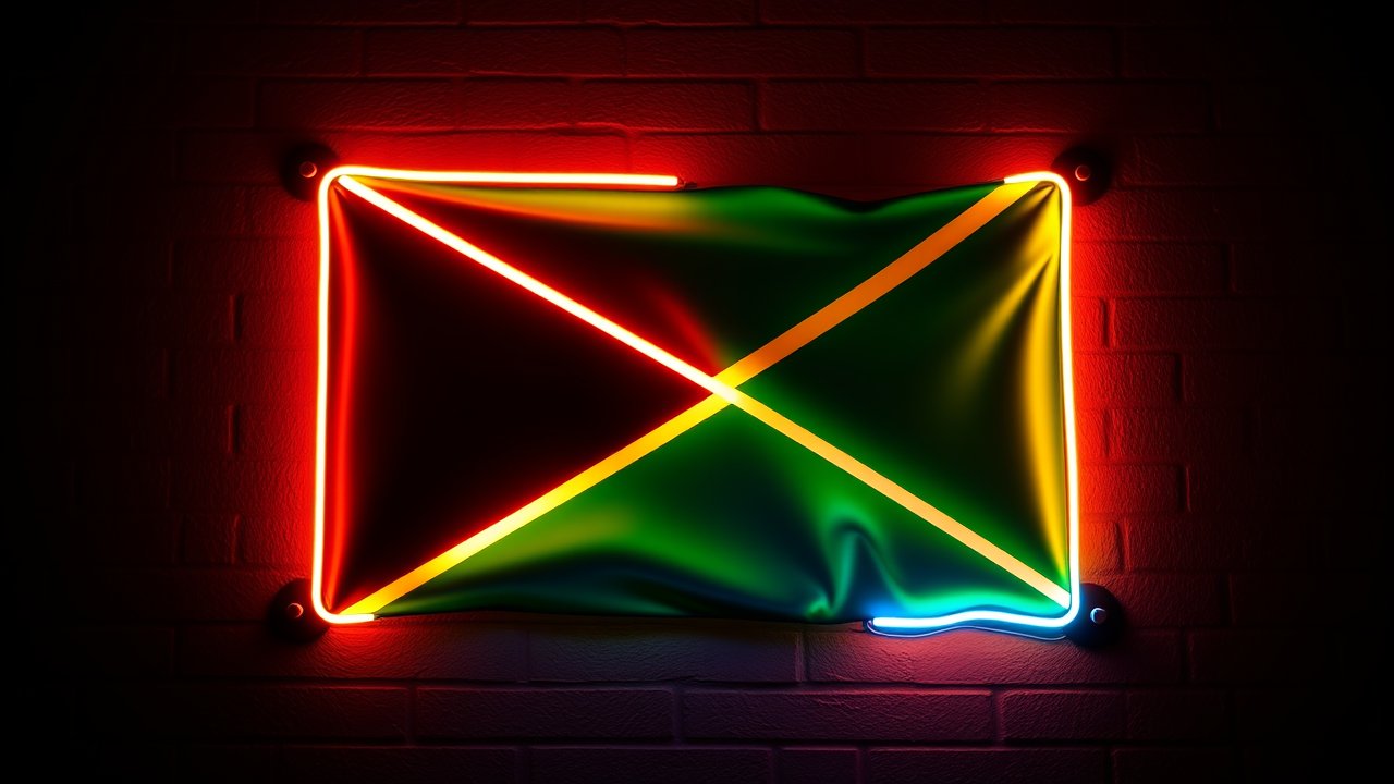Flag of Tanzania 🇹🇿 in neon sign style