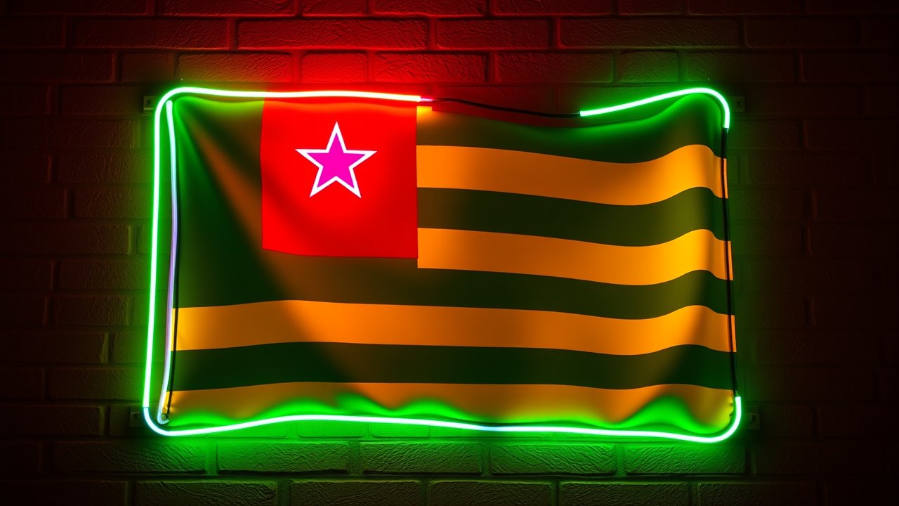 Flag of Togo 🇹🇬 in neon sign style