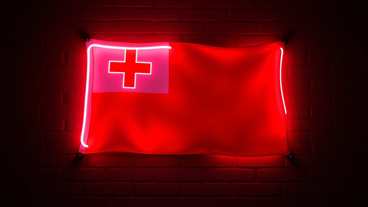 Flag of Tonga 🇹🇴 in neon sign style