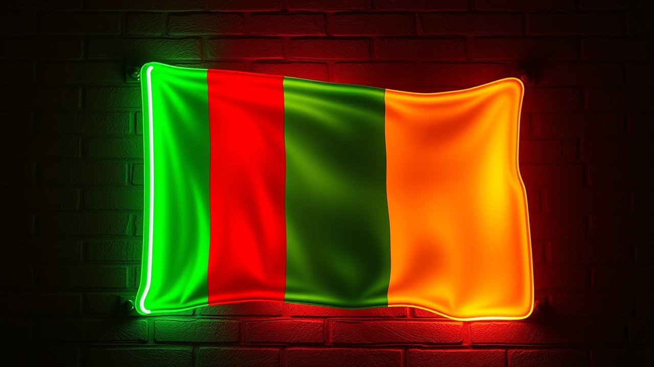Flag of Benin 🇧🇯 in neon sign style