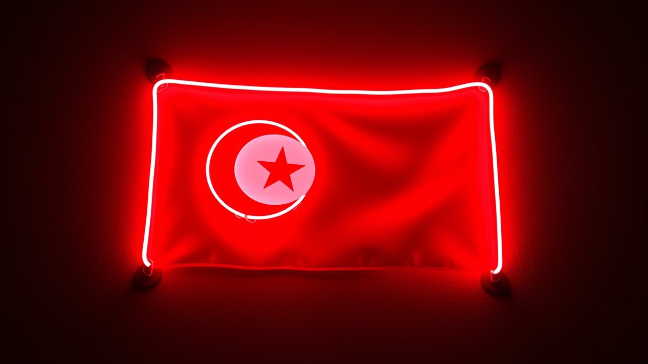 Flag of Tunisia 🇹🇳 in neon sign style