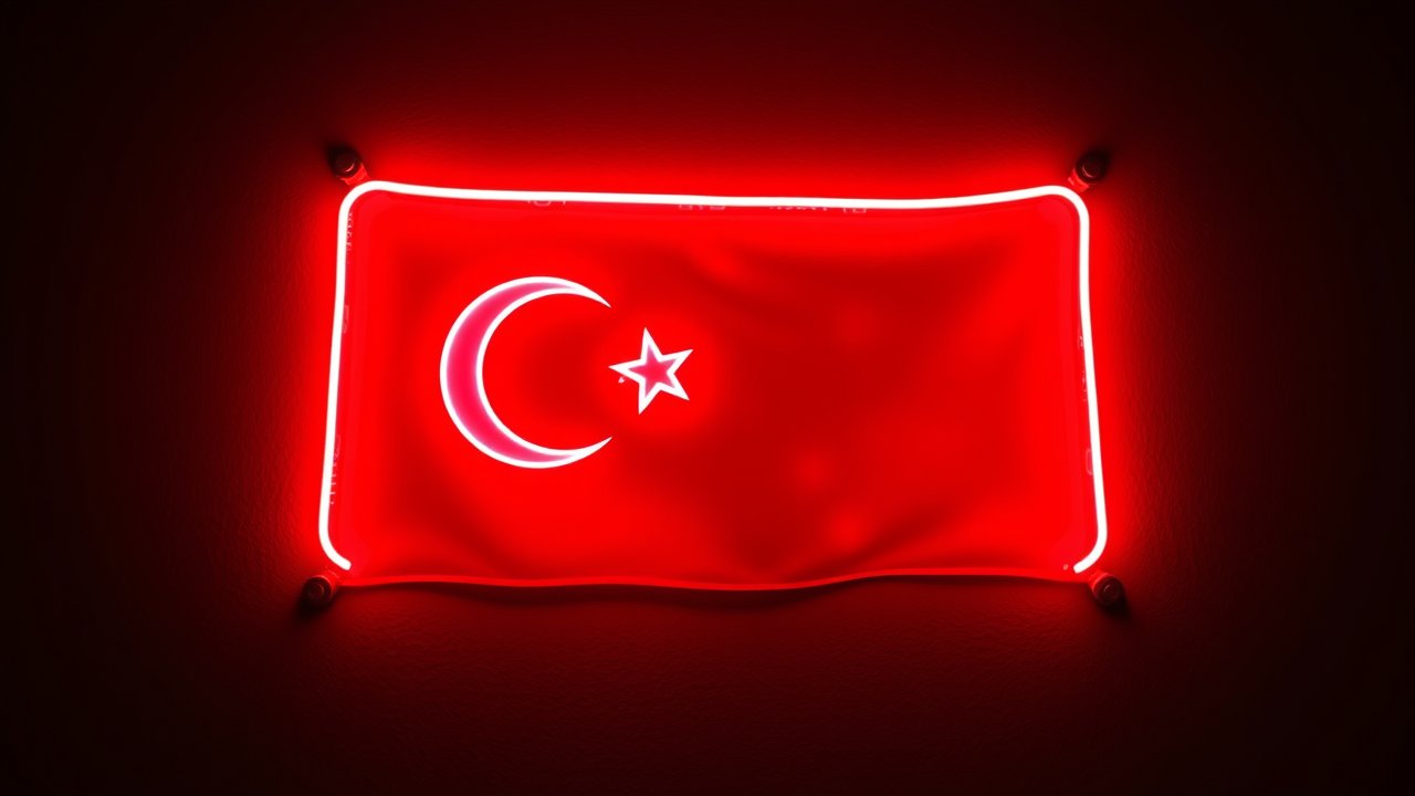 Flag of Turkey 🇹🇷 in neon sign style
