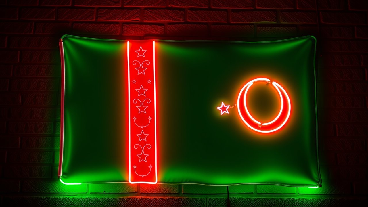 Flag of Turkmenistan 🇹🇲 in neon sign style