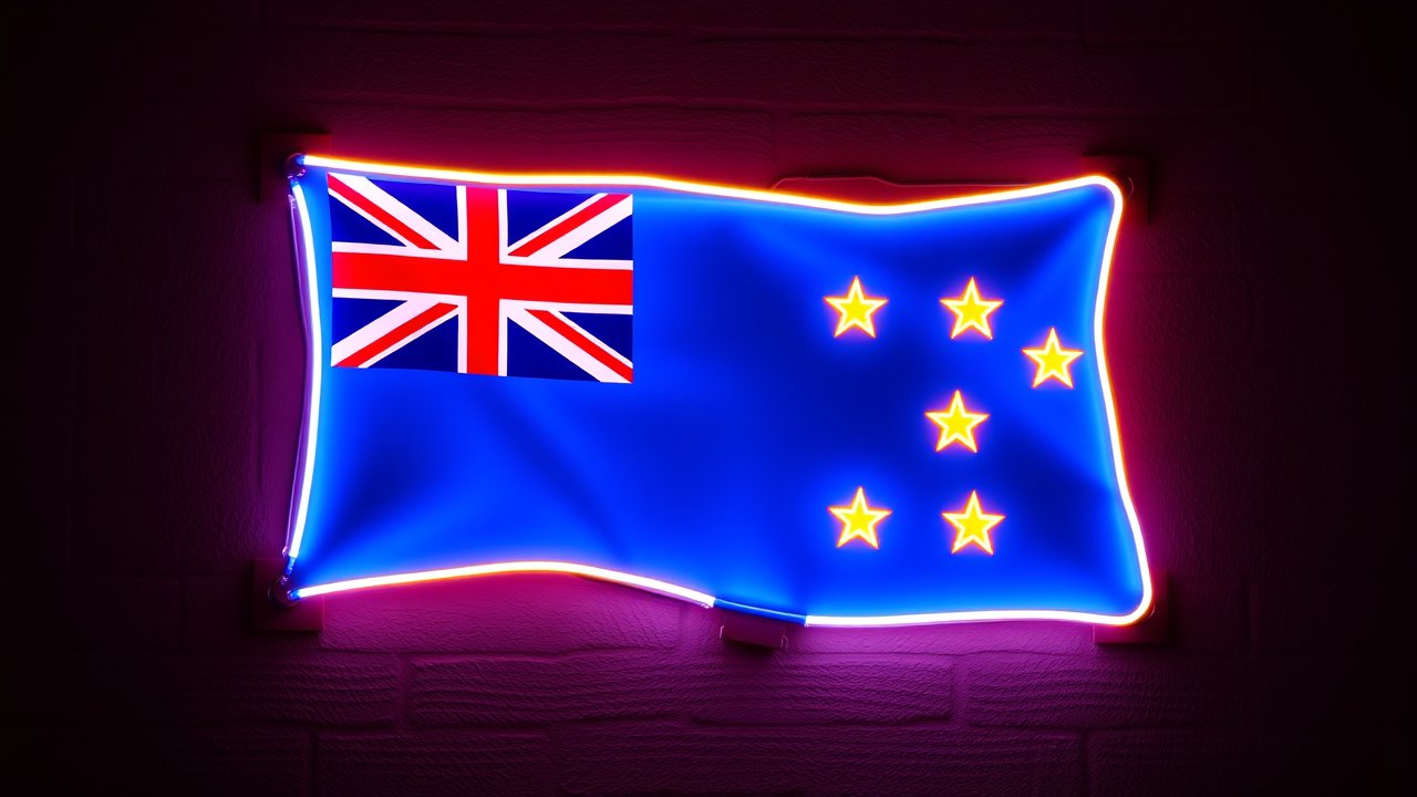 Flag of Tuvalu 🇹🇻 in neon sign style