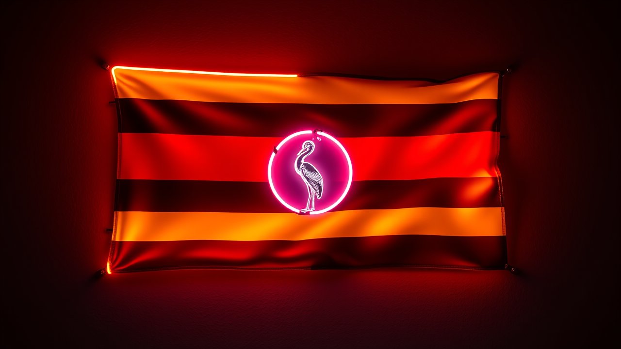 Flag of Uganda 🇺🇬 in neon sign style