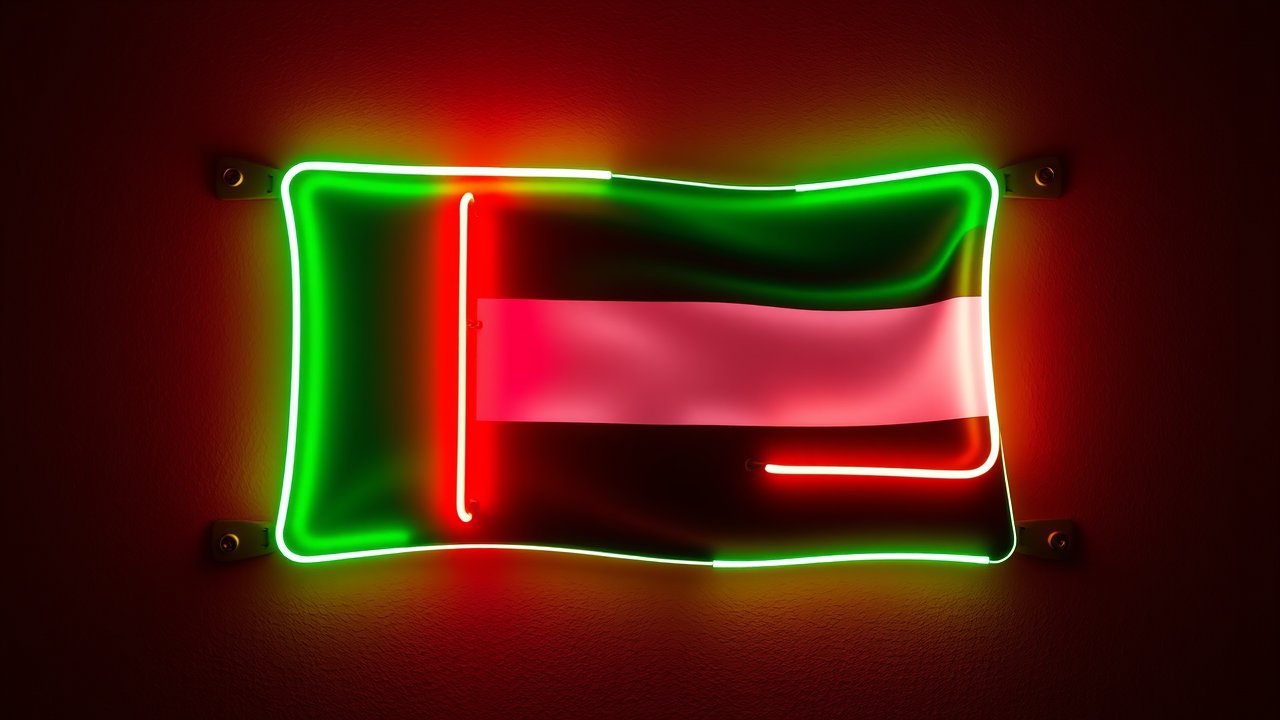 Flag of United Arab Emirates 🇦🇪 in neon sign style