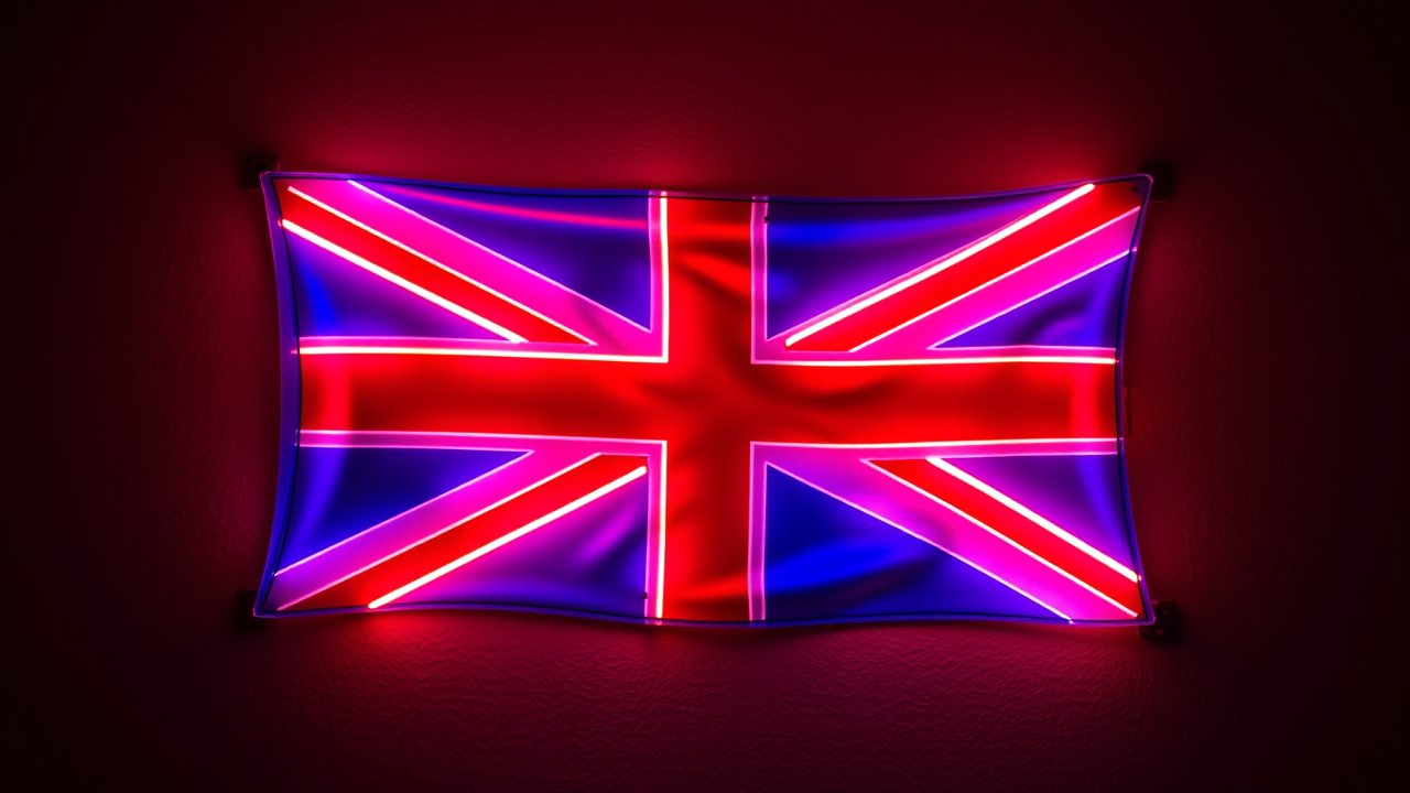 Flag of United Kingdom 🇬🇧 in neon sign style