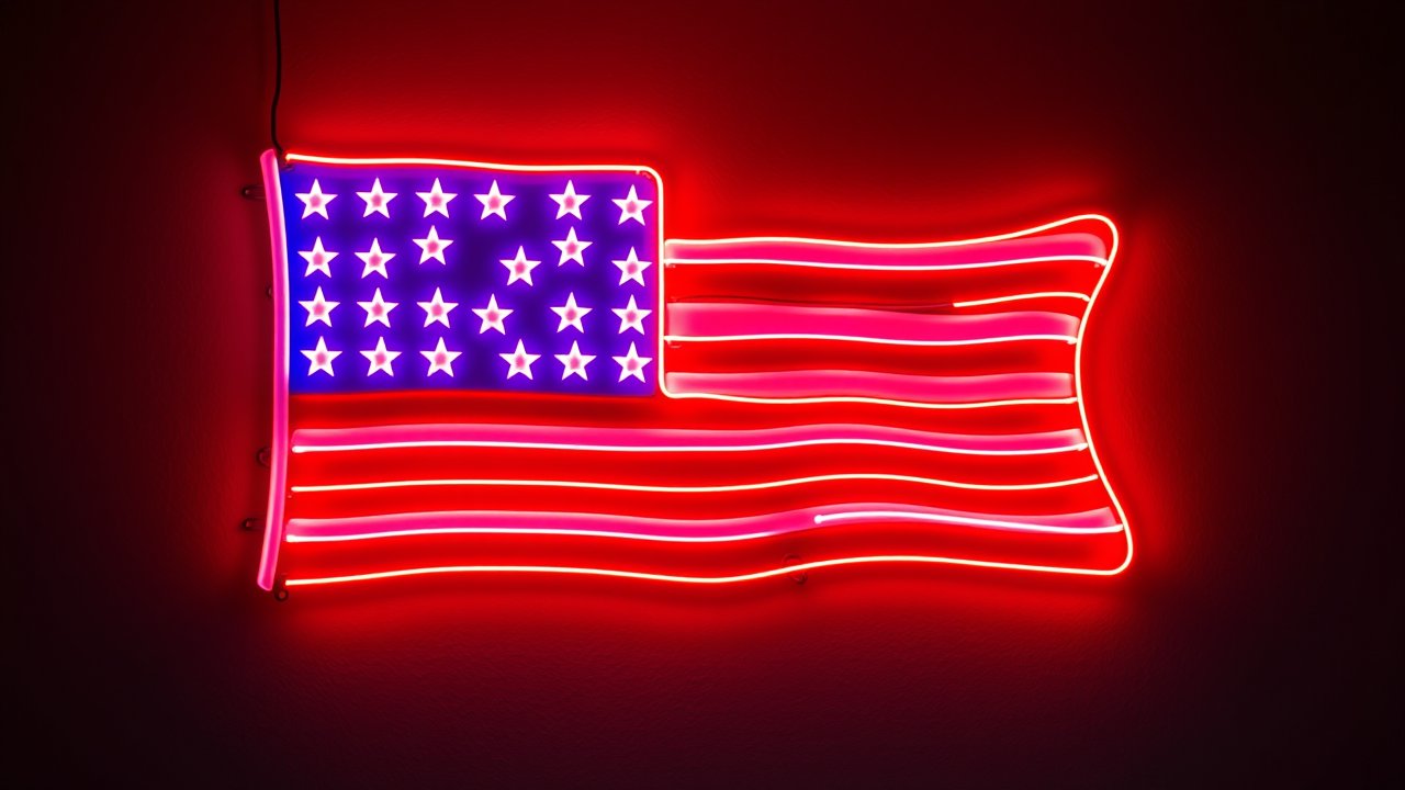 Flag of United States 🇺🇸 in neon sign style