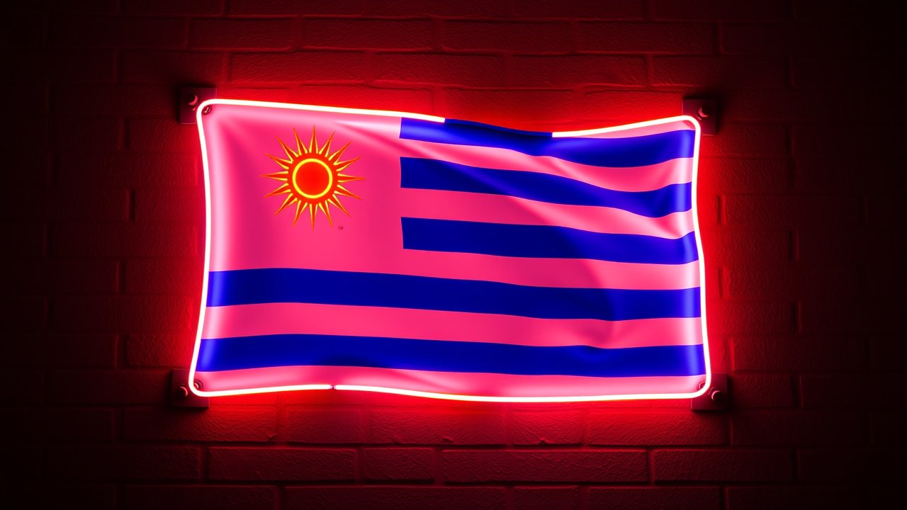Flag of Uruguay 🇺🇾 in neon sign style