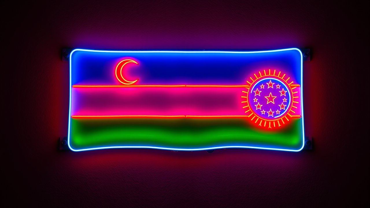 Flag of Uzbekistan πΊπΏ in neon sign style