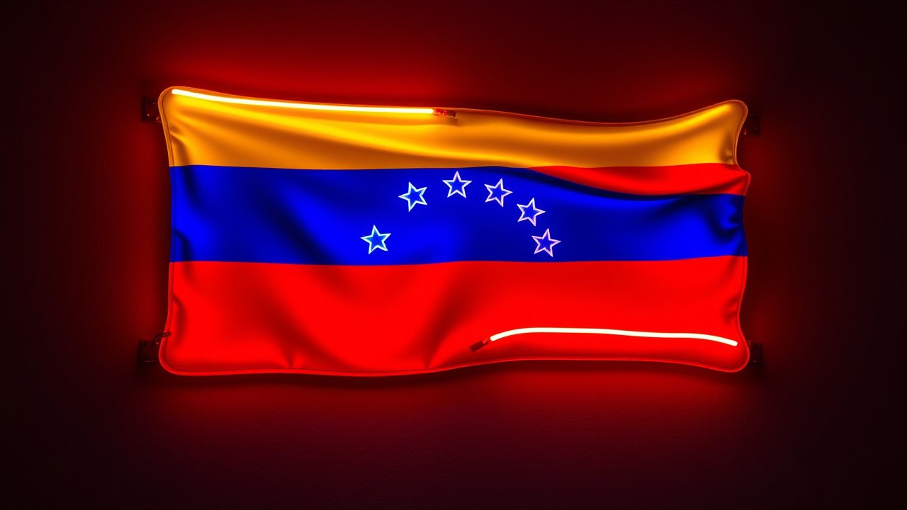 Flag of Venezuela 🇻🇪 in neon sign style