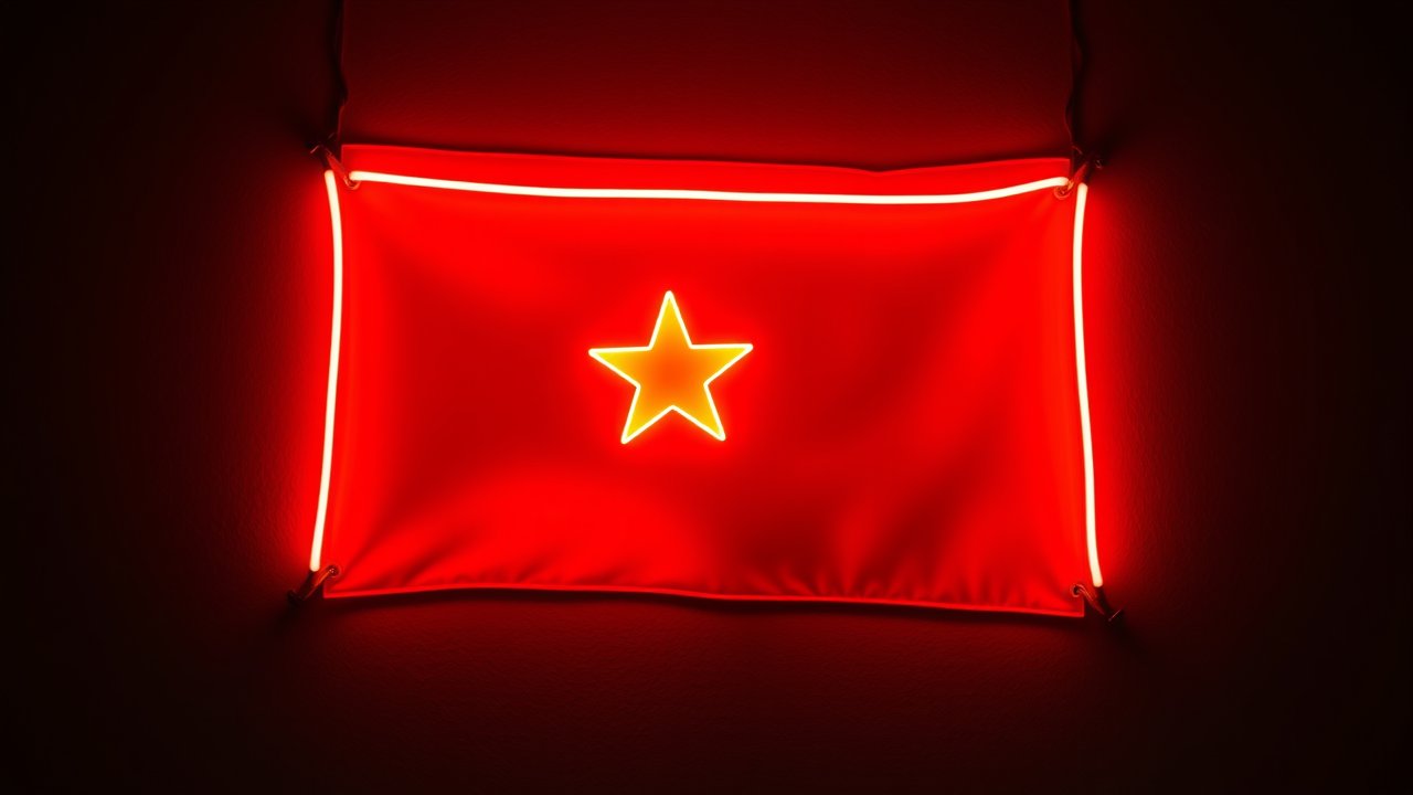 Flag of Vietnam 🇻🇳 in neon sign style