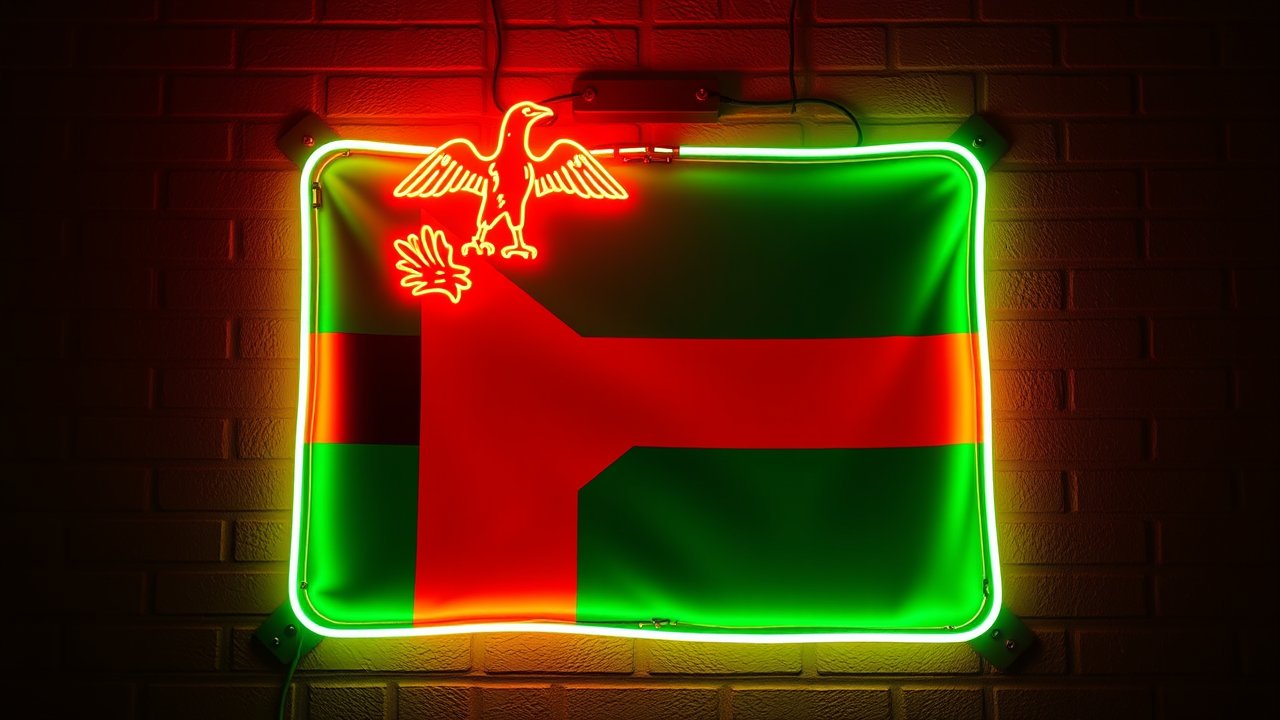 Flag of Zambia 🇿🇲 in neon sign style