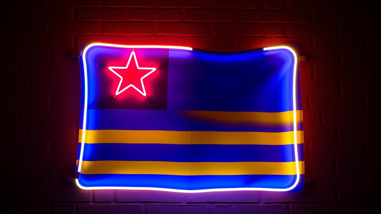 Flag of Aruba 🇦🇼 in neon sign style