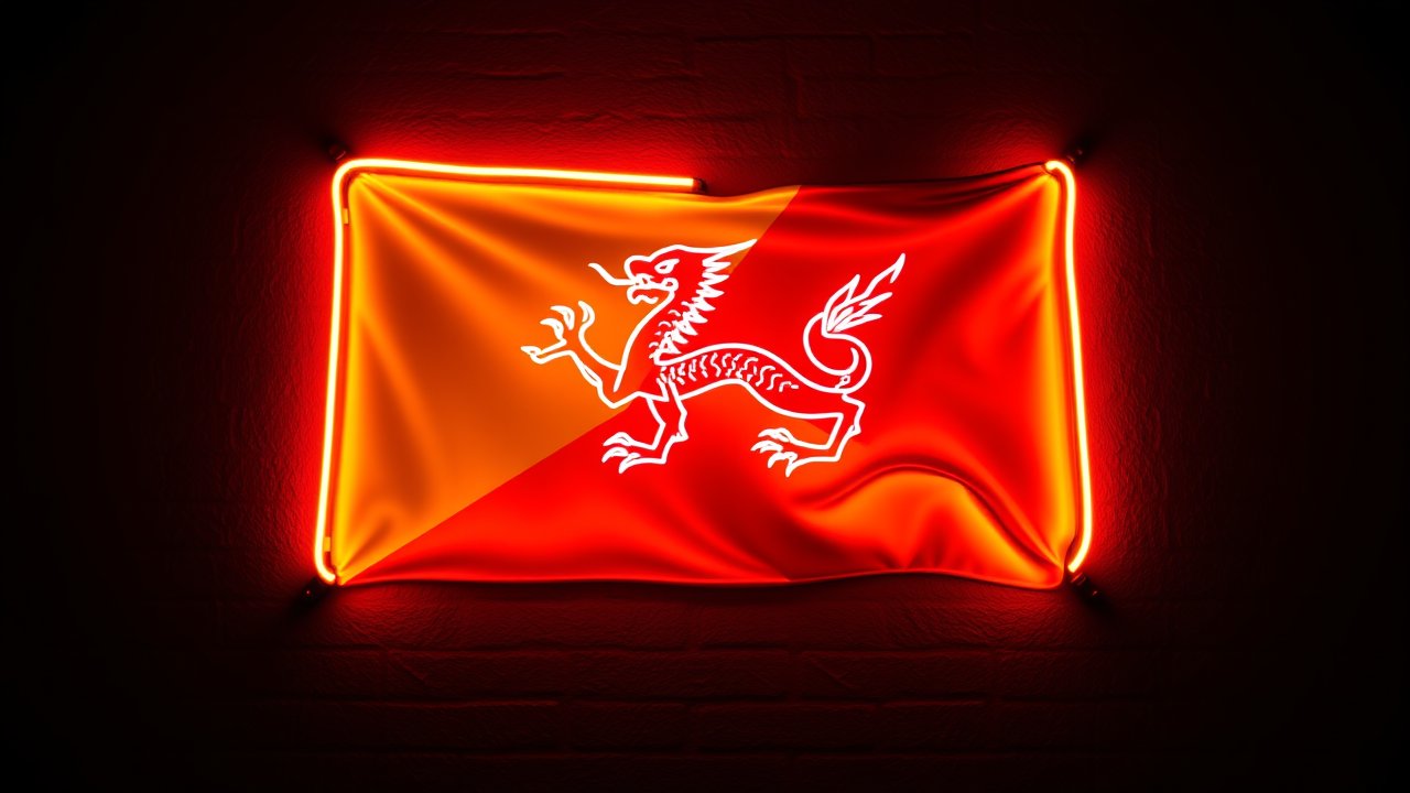 Flag of Bhutan 🇧🇹 in neon sign style