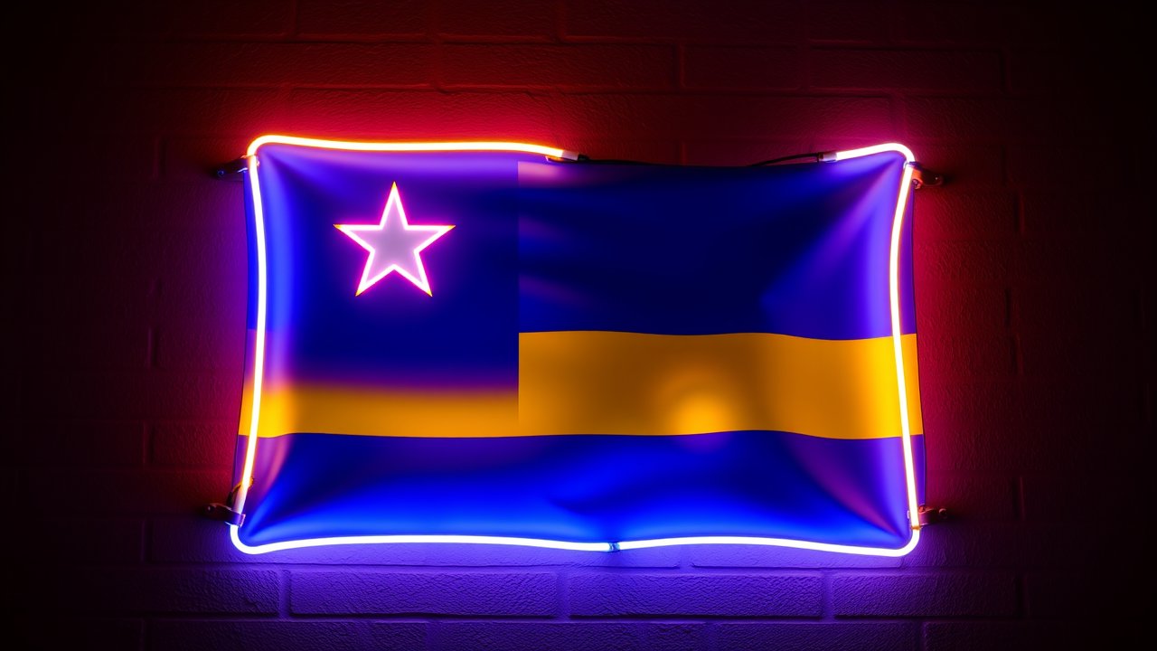 Flag of Curaçao 🇨🇼 in neon sign style