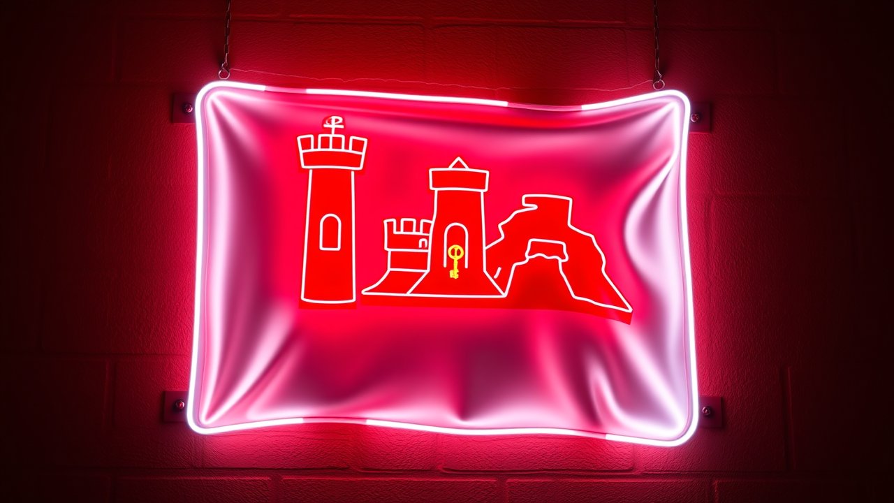 Flag of Gibraltar 🇬🇮 in neon sign style