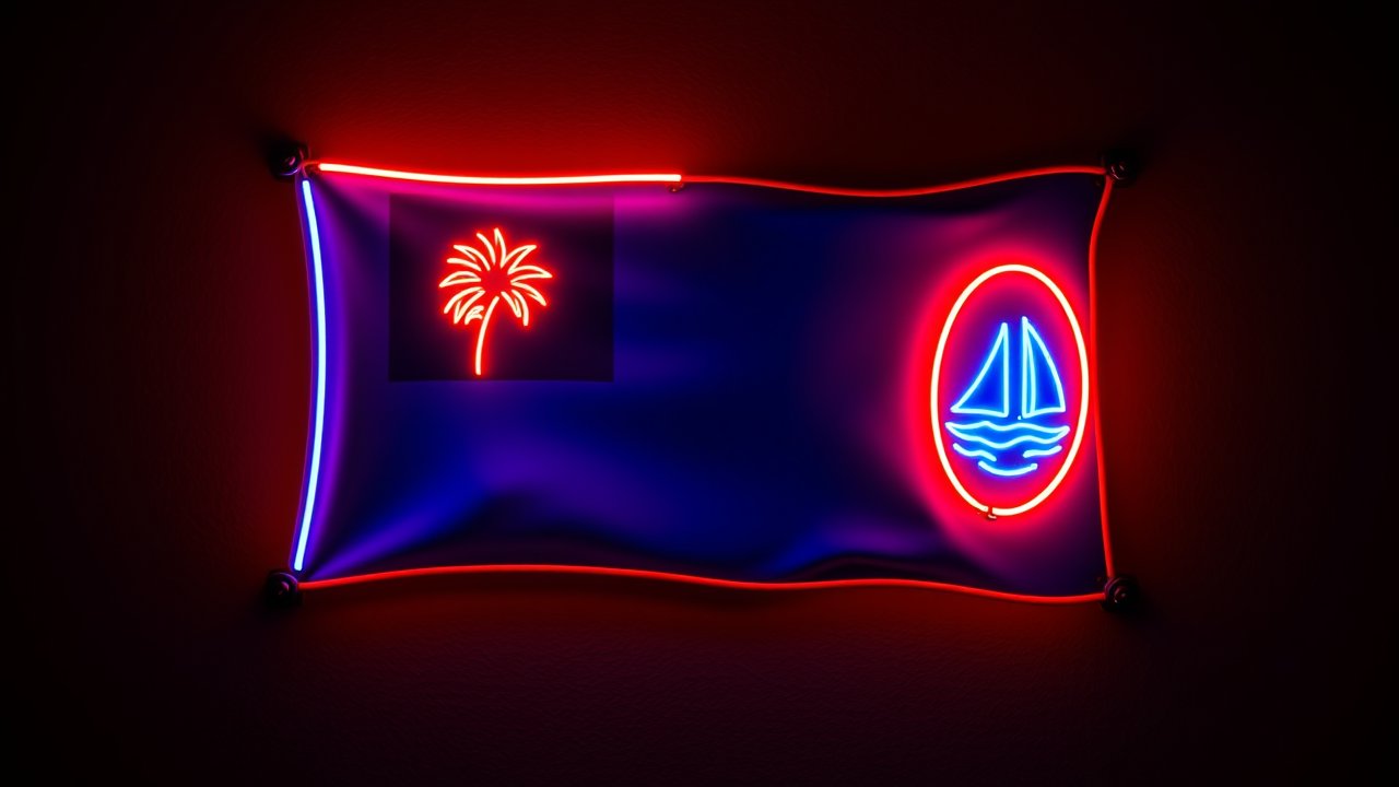 Flag of Guam 🇬🇺 in neon sign style