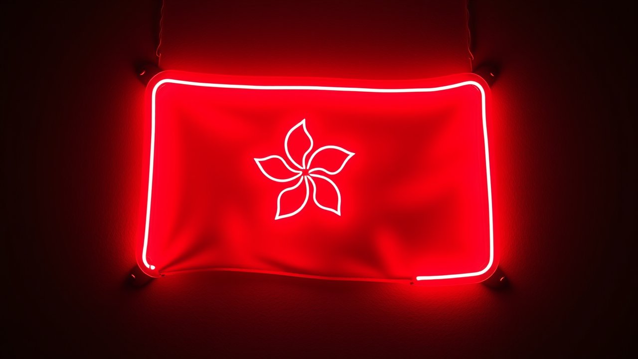 Flag of Hong Kong 🇭🇰 in neon sign style