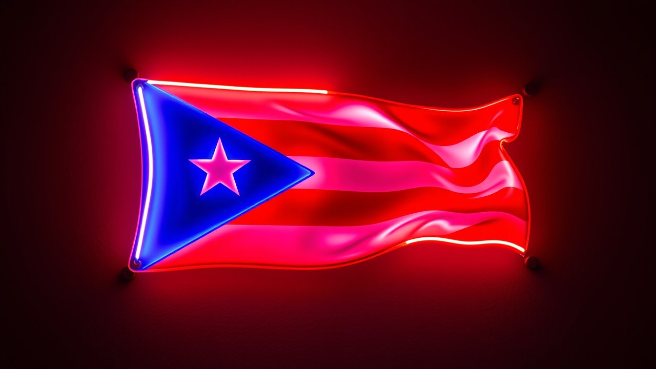 Flag of Puerto Rico 🇵🇷 in neon sign style