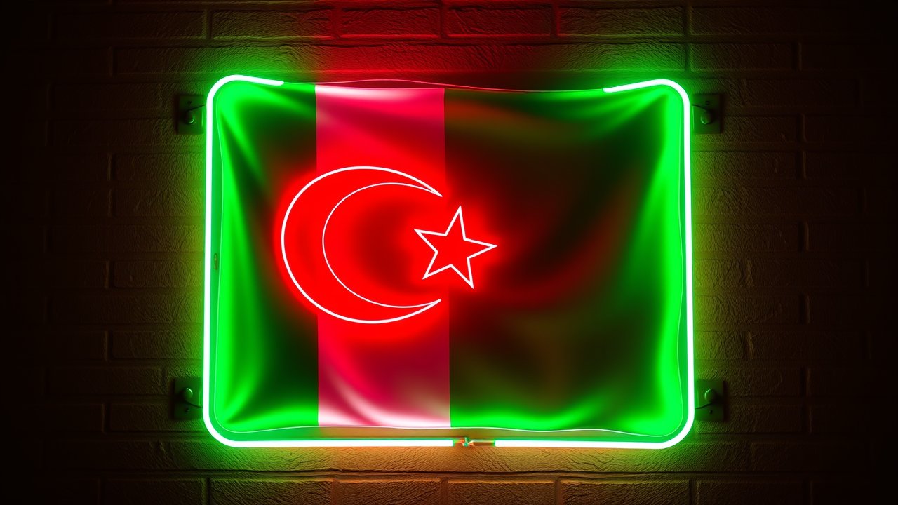 Flag of Algeria 🇩🇿 in neon sign style