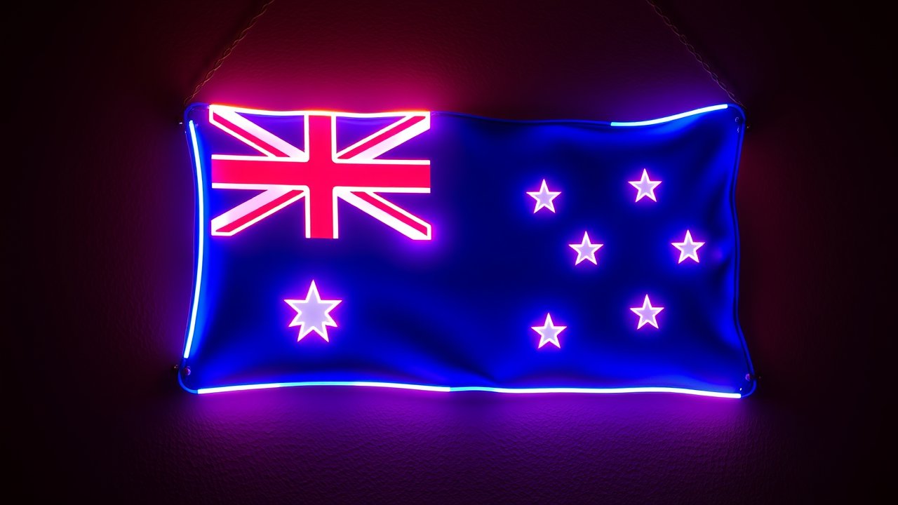 Flag of Australia 🇦🇺 in neon sign style
