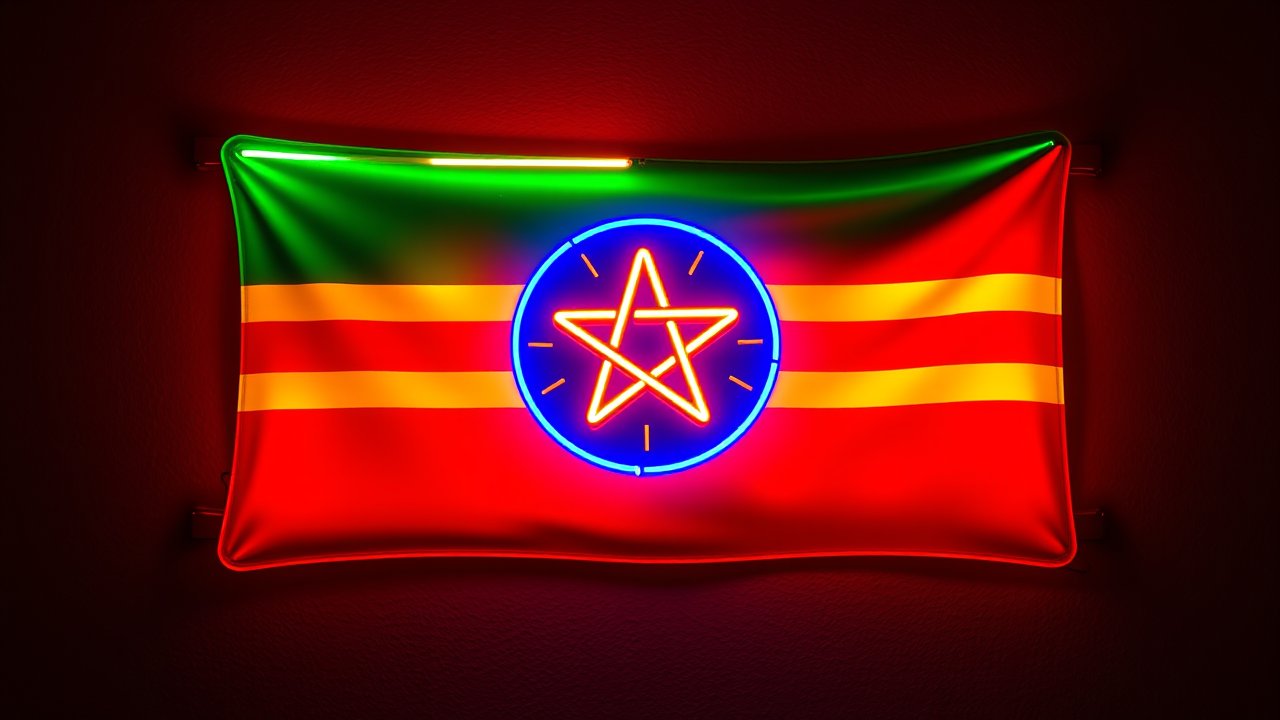 Flag of Ethiopia 🇪🇹 in neon sign style