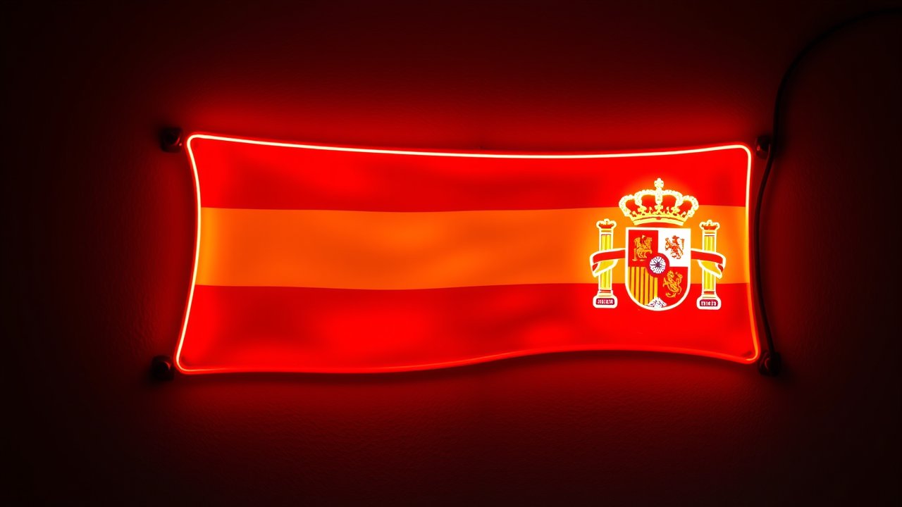 Flag of Spain 🇪🇸 in neon sign style