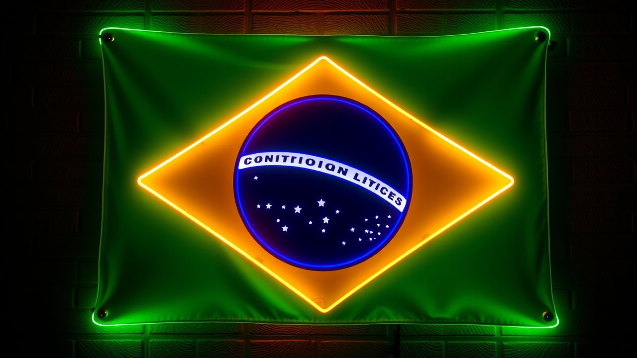 Flag of Brazil 🇧🇷 in neon sign style