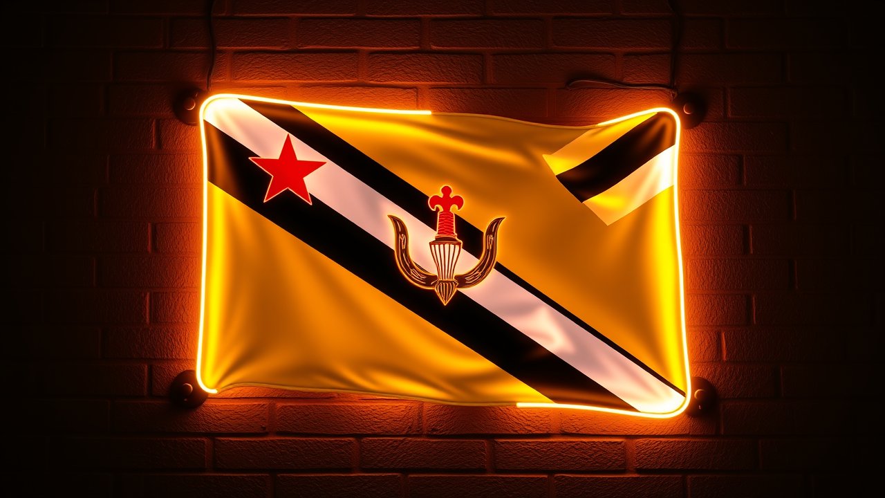 Flag of Brunei 🇧🇳 in neon sign style