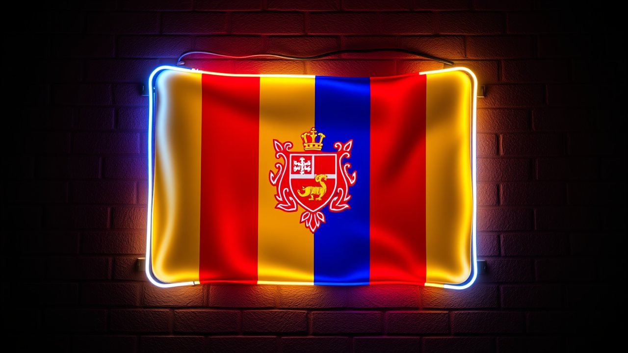 Flag of Andorra 🇦🇩 in neon sign style