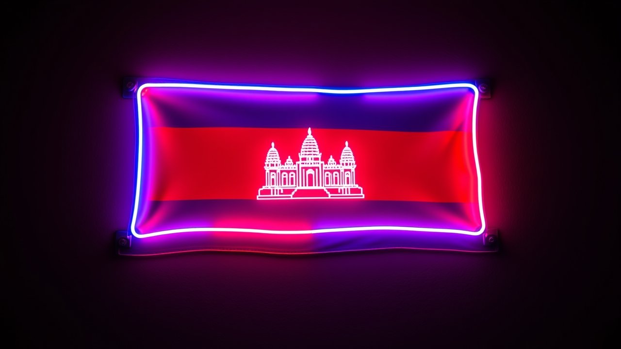 Flag of Cambodia 🇰🇠in neon sign style