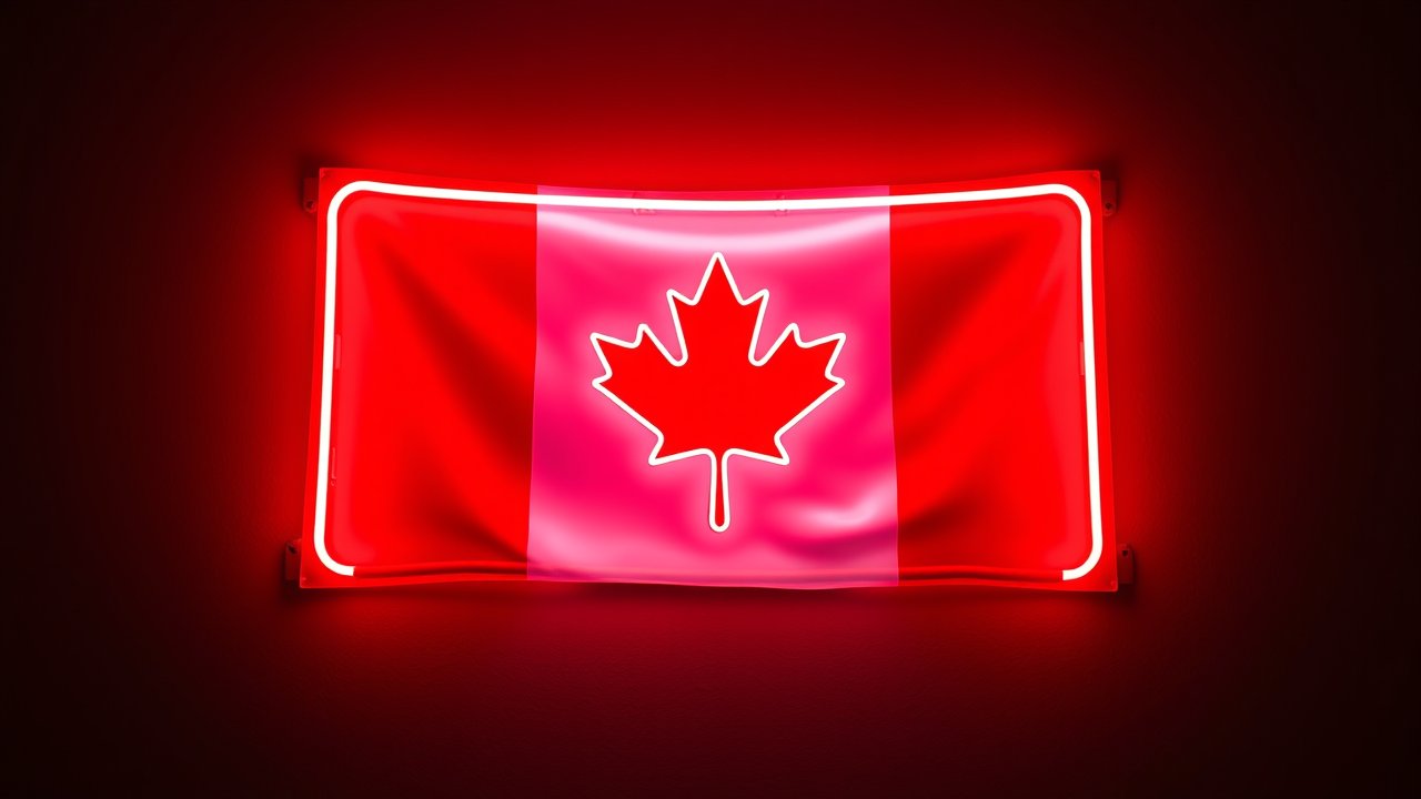 Flag of Canada 🇨🇦 in neon sign style
