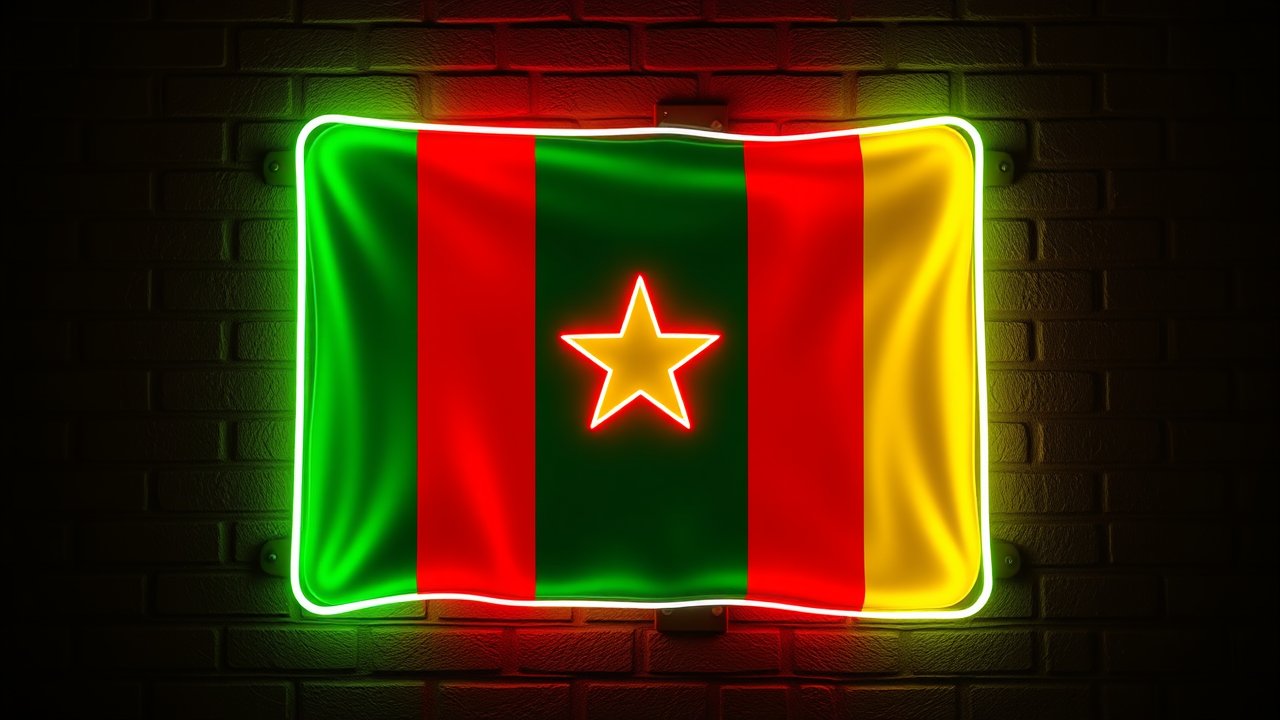 Flag of Cameroon 🇨🇲 in neon sign style