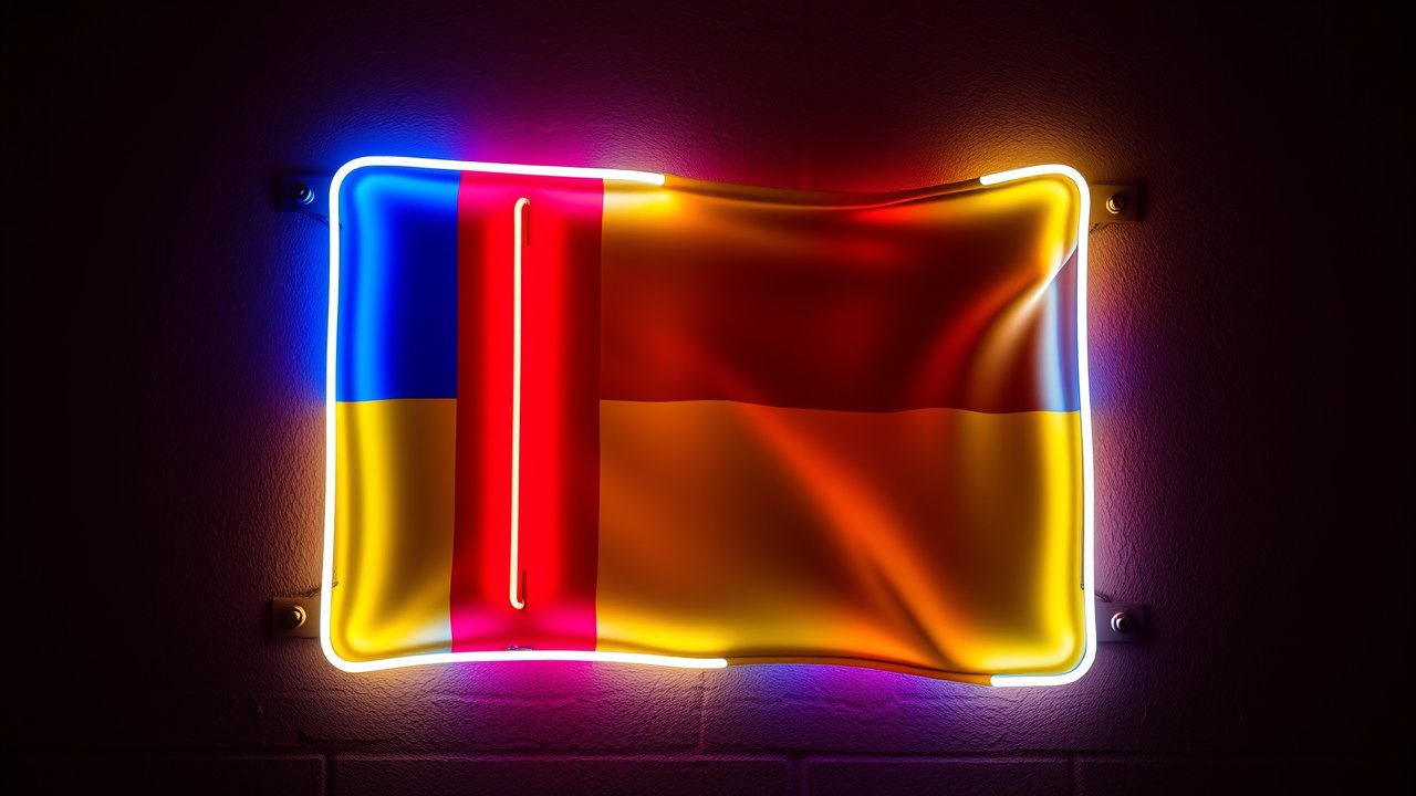 Flag of Chad 🇹🇩 in neon sign style