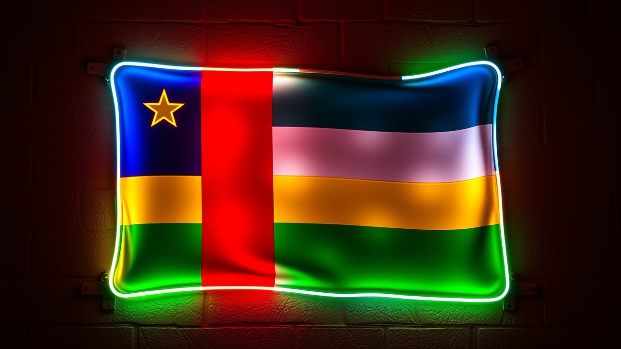 Flag of Central African Republic 🇨🇫 in neon sign style