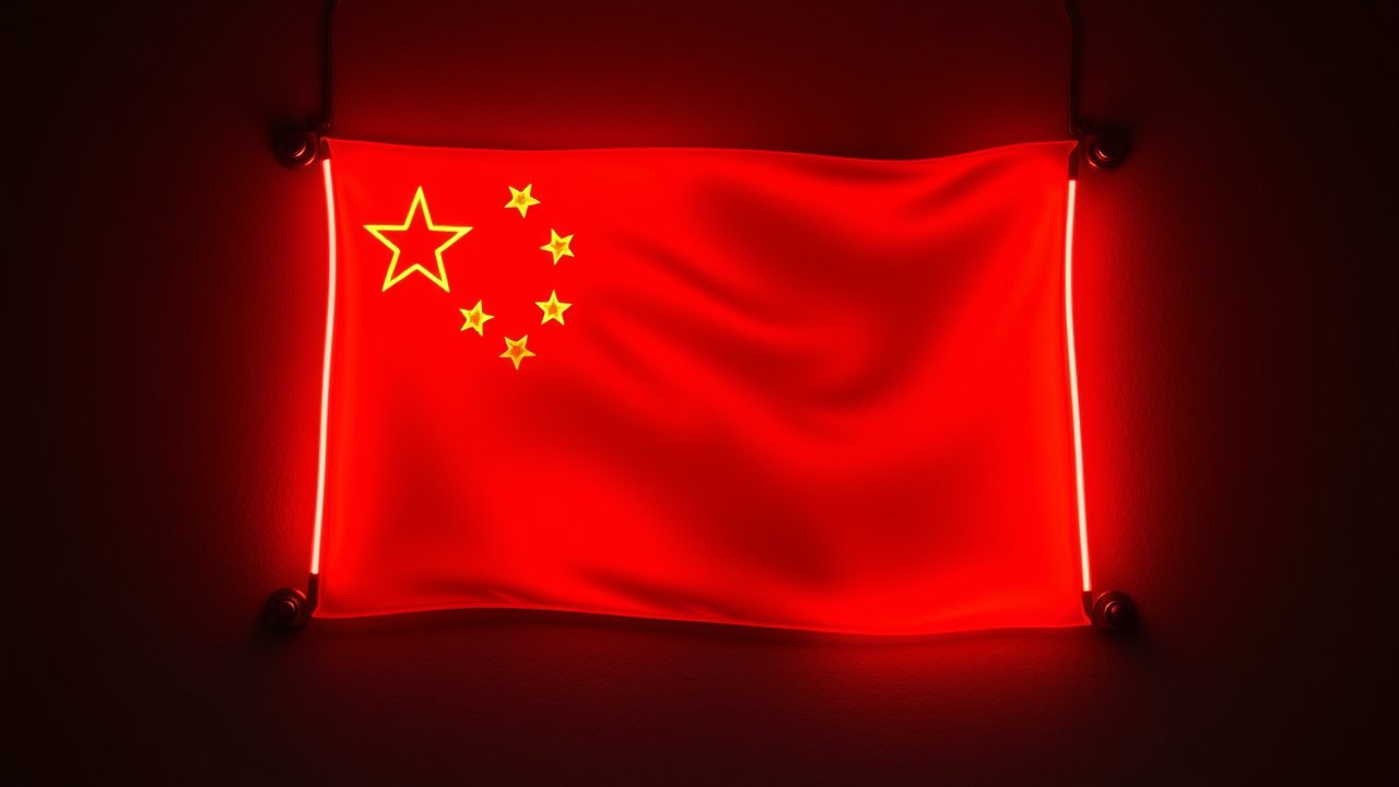 Flag of China 🇨🇳 in neon sign style