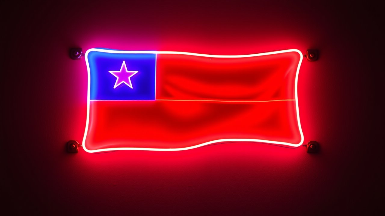 Flag of Chile 🇨🇱 in neon sign style