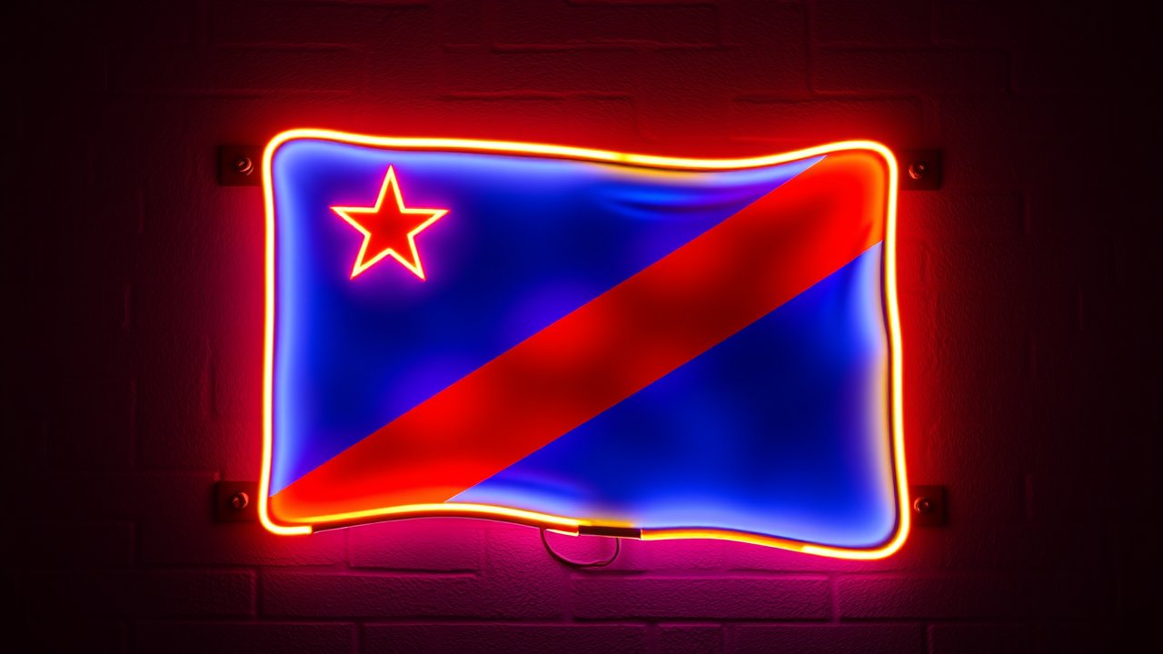 Flag of Democratic Republic of the Congo 🇨🇩 in neon sign style